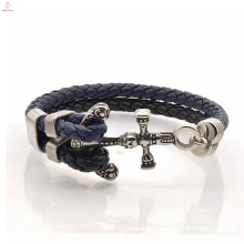New style Jewelry snap leather steel anchor bracelet blanks leather men